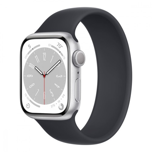 Apple Watch Series 8, 45 мм корпус из алюминия серебристого цвета, ремешок цвета «тёмная ночь»