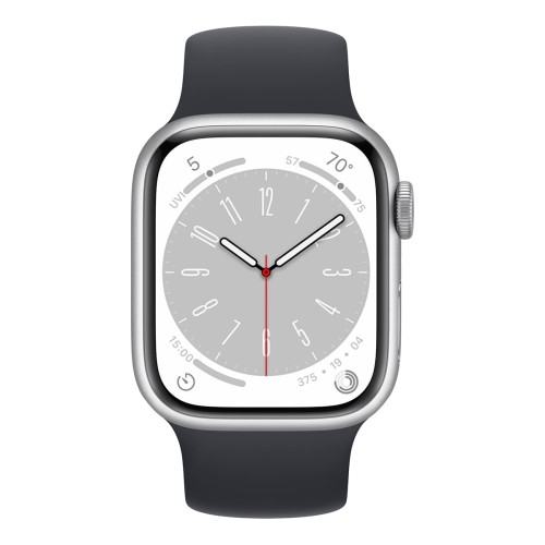 Apple Watch Series 8, 45 мм корпус из алюминия серебристого цвета, ремешок цвета «тёмная ночь»