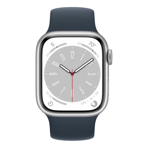 Apple Watch Series 8, 45 мм корпус из алюминия серебристого цвета, ремешок цвета «Storm Blue»